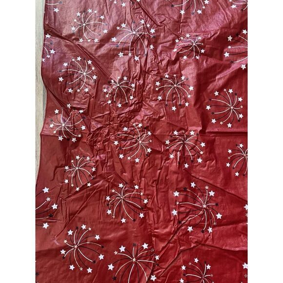 Vintage Fireworks 4th Of July Vinyl Flannel Backed Tablecloth Oblong 59”x82” Red - Picture 1 of 9